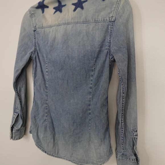 Givenchy Blue Denim Washed Star Chambray Pearl Snap Button Down Shirt 36 US 4 - Picture 7 of 16